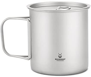 SILVERANT 600 ml Titan-Becher mit Deckel, Rucksackreisen, Topf mit faltbarem Griff, für Outdoor, Camping, Wandern, Rucksackreisen
