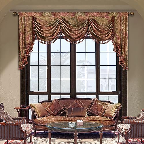 TOPLUXE Swag Volant Vorhang für Schlafzimmer Esszimmer Wohnzimmer Küche, Damast Kurzstore Waterfall Volant-Vorhang für Fenster Bedroom Living Room (Breite 200cm, Rot & Grün)