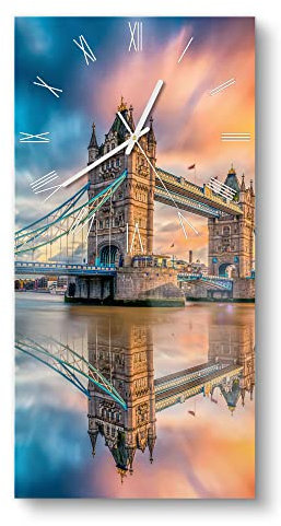 DEQORI Glasuhr | horizontal 30x60 cm | Motiv Tower Bridge und Themse | große XXL Design Uhr aus Glas | leise Wanduhr für Wohnzimmer & Küche | Moderne Hingucker Uhr für die Wand