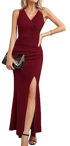 Laughido Vestido Largo de cóctel para Mujer, Vestido de Fiesta, Vestido de Verano, Festivo, Elegante, Bodycon Largo, borgoña, L