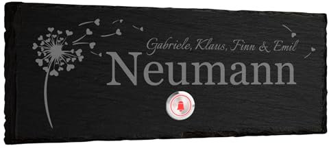 Klingelschild aus Schiefer mit Gravur - 25x10cm - Klingel unten mittig - frei gestaltbar mit vielen Motiven zur Auswahl - personalisierbare Türklingel Türschild Namensschild
