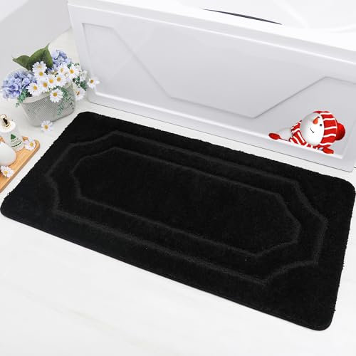 BEQHAUSE Badteppich, rutschfest, weich und saugfähig, Polyester-Mikrofaser, schwarz, maschinenwaschbar, zottelig, Duschmatte für Badezimmer, Badewanne und Waschbecken, 61 x 121,9 cm