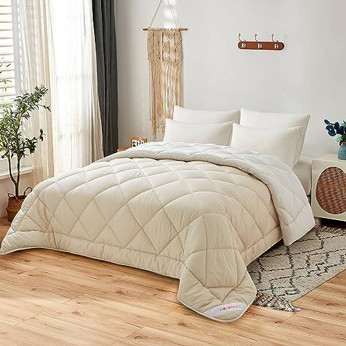 NH NOVOTEXTIL HOGAR Edredón Relleno Nórdico Cama 90 (180x270), Edredón Bicolor de Fibra 350 gr/m² - Nórdico Invierno Suave, Ligero, Reversible y Transpirable (Beige/Lino)