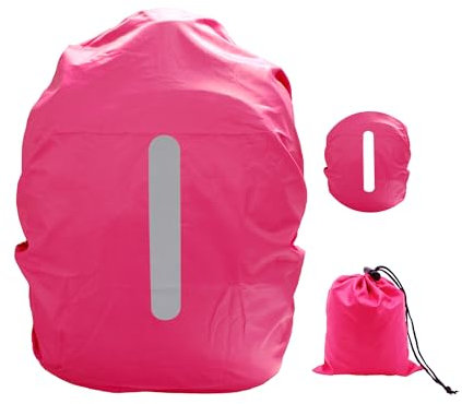 Regenschutz für Rucksäcke mit Reflexstreifen, 15L-25L wasserdichte Rucksack Regenschutz mit Aufbewahrungstasche, Regenhülle Schulranzen für Wandern, Camping, Reisen, Radfahren (Rosa, S)