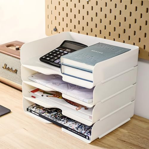Easyhomie Vierstufige Ablagekorb A4, Multifunktionale Briefablage & Dokumentenablage aus PET Kunststoff, Stapelbare Büro Organizer