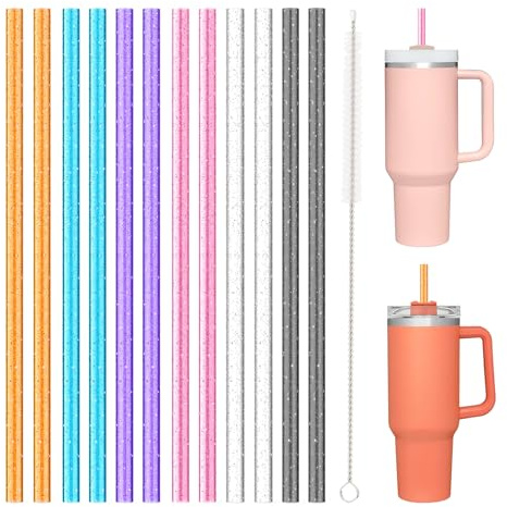 Aillwith 12 PCS Replacement Straws for Stanley|Owala|Simple Modern 40oz 30oz Tumbler, Reusable Color Drinking Straws with Cleaning Brush for Stanley Cup Accessorie，BPA Free, Dishwasher Safe