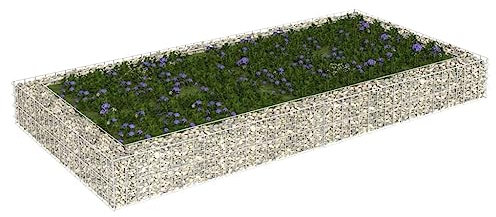 Tino Tech Jardinière surélevée en acier galvanisé - 200 x 100 x 20 cm - Argenté - Panier à pierres - Panier à gabions - Jardinière surélevée - Pour plantes - Mur de jardin - Gabion - Grille