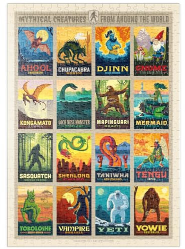 MyPuzzle Mythical Creatures from Around The World, Vintage Poster - Premium 500 Teile Puzzle - MyPuzzle Sonderkollektion von Anderson Design Group