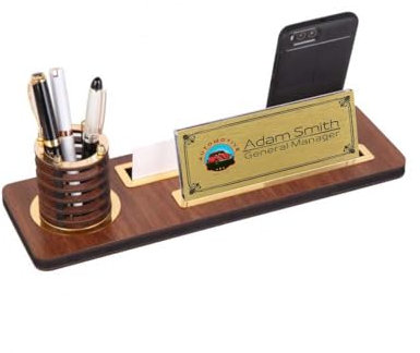 Plaque de bureau de luxe personnalisée - Plaque de bureau en bois avec stylo et porte-cartes, plaque de bureau personnalisée, panneau de bureau, panneau de bureau