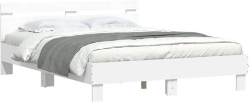 vidaXL Cadre de Lit avec Tête de Lit et LED, Lit Double avec Sommier à Lattes, Lit Adulte de Chambre, Blanc 140x190 cm Bois d'Ingénierie