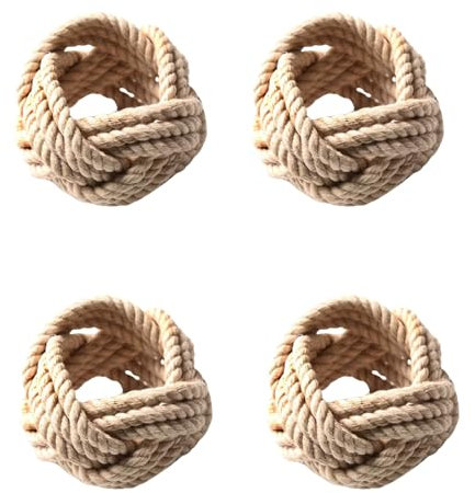 CosyAurora Jute Rope Napkin Rings Rattan Braided, Hand Woven Natural Napkin Loops, Dinner Party Table Decoration (Set of 4 pcs)