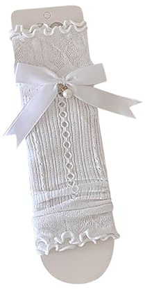 Osdhezcn Women Leg Warmer Bows Ruffle Lace Leg Warmer Sheer Leg Socks Oversleeve Cute Sweet Boot Socks Cosplays Costumes Gift Meshes Lace Ruffle Leg Warmer