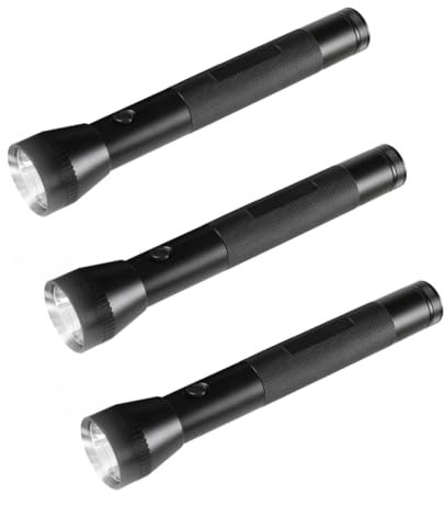 Hilngav Heavy Duty 3-Cell D Battery LED Big Flashlights, Single Mode, Aluminum Alloy Torch, Rugged Metal Flashlight for Outdoor Adventures and Emergency Power Outages (3 Pack)