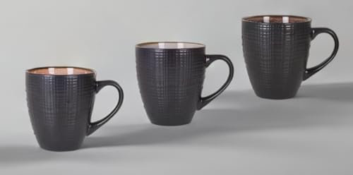 Juego de 3 Tazas de Cafe o Té | Tazas de Cerámica Negro Mate exterior - 3 colores interiores diferentes | Set de Cafe Grande, Americano - Para Hogar, Oficina o Hosteleria | Desayuno (Grande - 450ml)