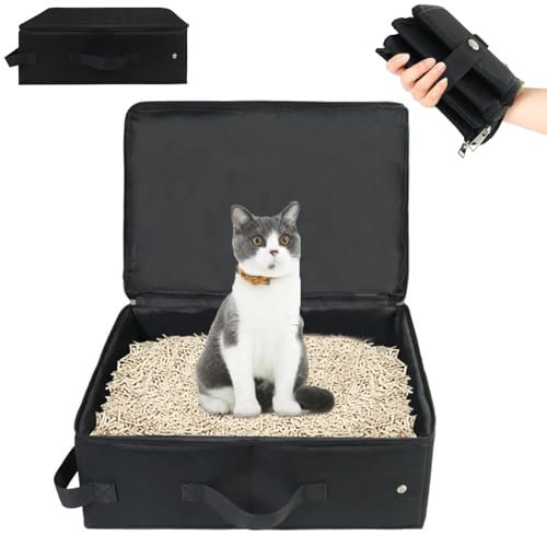 Reise Katzenklo Portable mit Deckel Katzentoilette Faltbar für Klein Kitten, Tragbare Katzenbox, Reise Katzentoilette für Auto - Langlebig und wasserdichte für Camping, Drinnen, Draußen, Schwarz