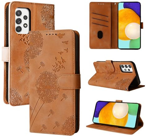 Rostsant Handyhülle für Samsung Galaxy A52 5G/A52 4G/A52s 5G Löwenzahn PU Leder Samsung Galaxy A52 5G Flip Case Brieftasche Tasche Hülle Magnetisch Handyhülle für Samsung Galaxy A52 4G Braun
