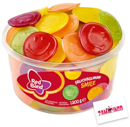 Red Band Smile Fruchtgummi 100 stk. 1200g | natürlichen Farbstoffen | Fruchtiger Geschmack für Naschkatzen | Teilen und Verschenken + Zama4Zingo Karte