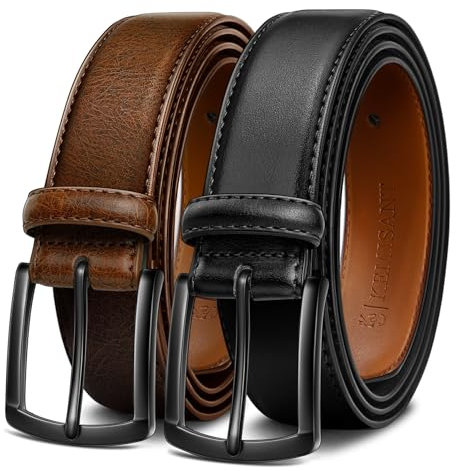 KEMISANT Gürtel Herren 2er, Ledergürtel Herren-gürtel für Jeans,31mm Breit Gürtel,Größe Fest(Schwarz/Tiefbraun,120cm/40-42 taille verstellbar)