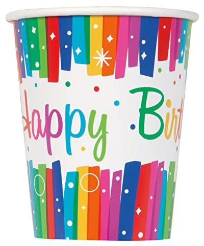 Unique 49566EU - Gobelets en Carton sans Plastique - 266ml - Fête à Thème d'Anniversaire Nœuds Arc-en-Ciel - 8 Pièces (Lot de 1)