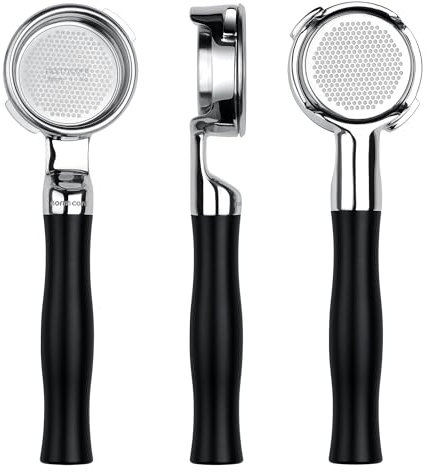 Normcore Porte-filtre sans fond fin de 58 mm avec panier de 18 g, porte-filtre nu en aluminium anodisé noir pour machines Gaggia Classic, panier double shot de précision de 18 g inclus