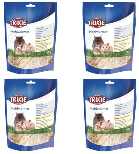 TRIXIE Mehlwürmer | 4er Pack | 4 x 70 g | Ergänzungsfuttermittel für Kleinnager | Auch für insektenfressende Vögel und Reptilien geeignet | Schonend getrocknet und proteinreich