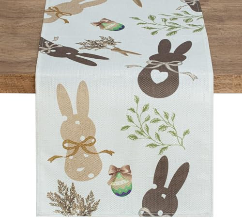 QINJIEJIE TischläUfer Ostern Linen Oster Hase Osterei Abwaschbar Table Runner Ostern Deko für Ostern Party Zuhause Küche Esstisch Festival Dekoration 180x35cm