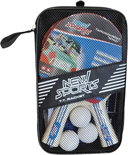 New Sports Tisch Tennis-Set, 2 Schläger, 3 Bälle, mit Netz, rot/schwarz