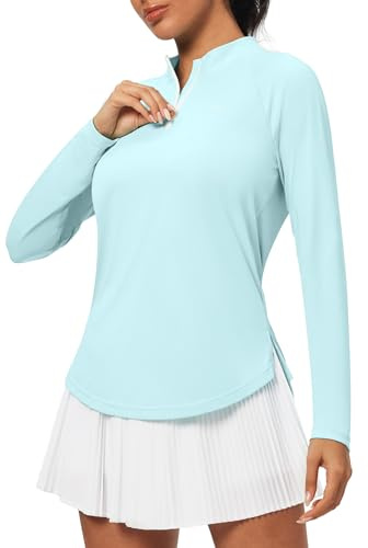 Heathyoga Long Sleeve Workout Tops for Women Golf Shirt UPF 50+ Swim Shirts for Woman UV Sun Protection Quarter Zip Pullover Mint Green