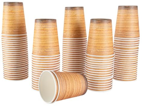 CEILIWEN Lot de 100 gobelets en carton effet bois pour boissons froides et chaudes, gobelets de fête sur le thème de la forêt, gobelets de fête de cowboy pour décorations de fête campagnard et