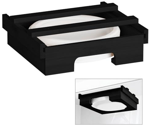 Paper Plate Dispenser,10-inch Bamboo Paper Plate Dispenser Under Cabinet, Kitchen Counter Vertical Paper Plate Holder Organizer Countertop Caddy Black