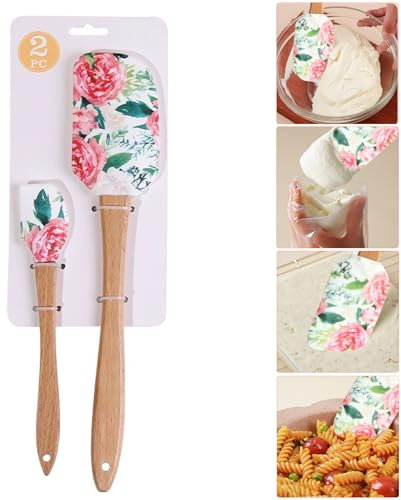 MUFEKUM Silicone Spatula Set, Heat Resistant Detachable Rubber Spatula with Beechwood Handle, Non-Stick Silicone Scraper Kitchen Utensils for Cooking, Scraping, Baking and Mixing (Rose)