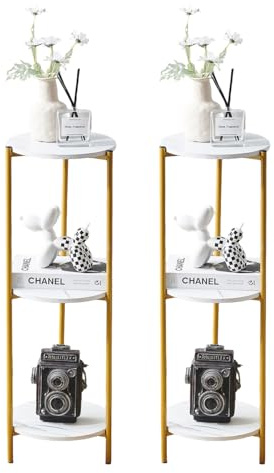 nozama Tall Side Table,Small Coffee Table,Small Side Table,Metal Plant Stand Indoor,2 Tier Round Flower Stand (3 Tier White 30x30x90cm, Pack 2)