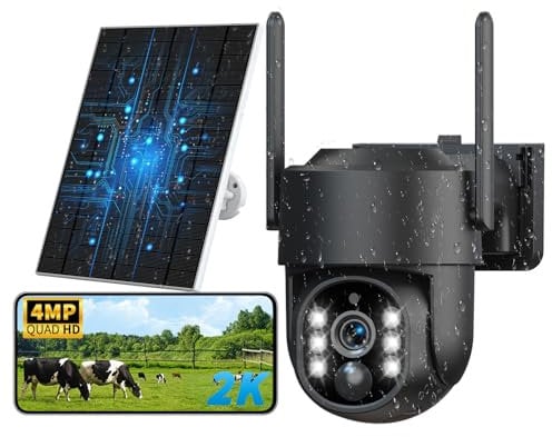 JUFLSKY 2K 4MP Überwachungskamera Aussen Solar Akku,2.4GHz & 5GHz WiFi solar Kamera WLAN Outdoor,PTZ Außenkamera Kabellos PIR-Bewegungserkennung Automatische Farb-Nachtsicht 2-Wege-Audio
