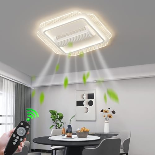 Stesulfr Ventilador de techo con luz LED Ventilador silencioso sin aspas con control remoto de iluminación regulable 90W Ventilador cuadrado creativo acrílico de 6 velocidades adecuado dormitorio rest