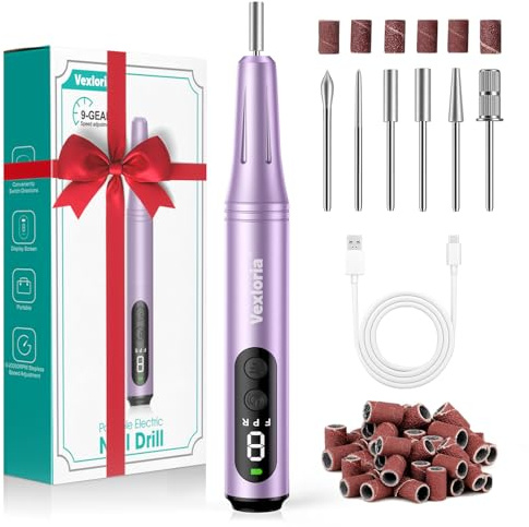 Vexloria Electric Nail File, Cordless Nail Drill, Pedicure Sets for Feet, Nail Drill, Electric Nail File for Gel/Acrylic Nails and Hard Cuticles