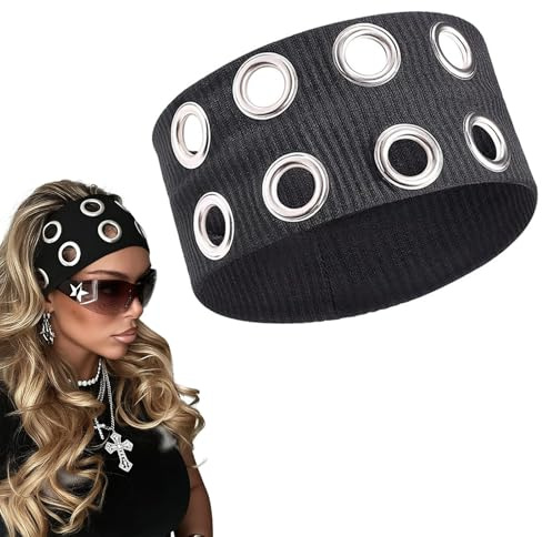 Frauen Hohle Ösen Elastisches Stirnband Y2K Mädchen Punk Grunge Breite Haarbänder Dehnbares Casual Haaraccessory