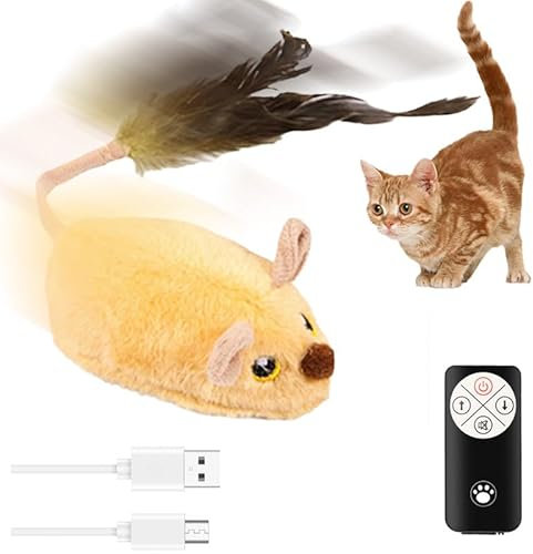 Remote Control Cat Toy, 2025 New Remote Control Mouse, Electric Rat Toy for Cats and Dogs, Ideal for Indoor Interactive Play and Running (Yellow)