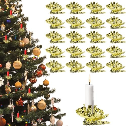 WEFHEF 20 Stück Baumkerzenhalter für Weihnachtsbaum, Baumkerzen Kerzenhalter Gold Christbaumkerzenhalter Clip Kerzenhalter Christbaum Traditionelle Kerzenzwicker mit Clip für Weihnachten Advent