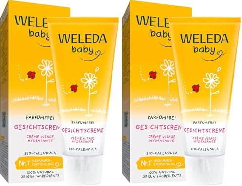 WELEDA Bio Baby Calendula Gesichtscreme parfümfrei – Naturkosmetik Feuchtigkeitscreme mit Mandelöl & Bienenwachs zur Pflege von trockener Haut. Natürliche Gesichtspflege für Babys & Kinder (1x 50ml)