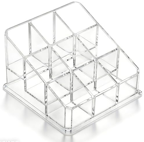 DOPENSPI Stepped Acrylic Lipstick Lip Gloss Organizer | Clear 9 Slot Cosmetic Display Holder for Bathroom Vanity Storage Rack