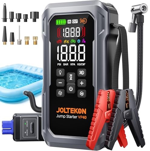 6000A 160PSI Jump Starter Power Pack with Air Compressor&Blower, 12V Car Battery Booster Jump Starter (All Gas/12L Diesel) Portable Car Jump Starter Power Bank with Jump Leads/Fast Charge/800LM Light