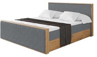ALTDECOR Boxspringbett mit Matratze und Lattenrost, Topper, Fußteil,Polsterbett mit Bettkasten, Bett mit Stauraum H4-Matratze, Doppelbett, Boxbett - LOLLI9-Z Dunkelgrau 180x200