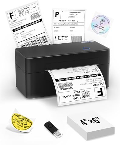 DB402 Thermal Label Printer 4x6, USB Shipping Label Printer for Amazon, Shopify, Royal Mail, DPD, EVRI - Thermal Printer Compatible with Windows Mac Linux Chromebook, Black, USB Connection Only