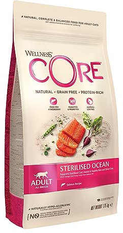 Wellness CORE Sterilised Ocean, Lachs & Thunfisch, 1,75 kg, Katzenfutter trocken für sterilisierte Katzen, ohne Zuckerzusatz, getreidefrei, mit hohem Fleischanteil, fördert ein glänzendes Fell