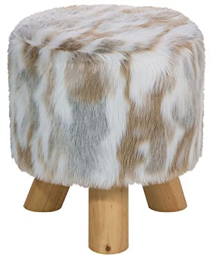 Schöner Hocker in Beige/Grau/Braun Stoff mit Holzbeinen Boho Still Texas