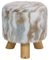 Schöner Hocker in Beige/Grau/Braun Stoff mit Holzbeinen Boho Still Texas