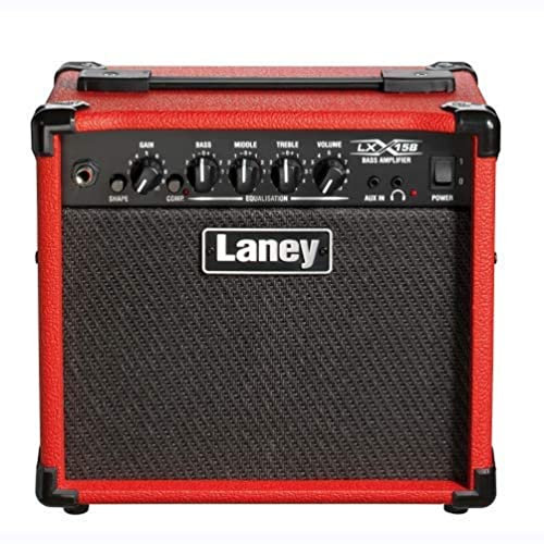 Laney LX15B Bass Amp - 3 EQ Combo Pratica portatile Amplificatore di chitarra perfetta per i principianti. Cuffia per la pratica silenziosa e Aux per incepparti. - 15 watt - rosso