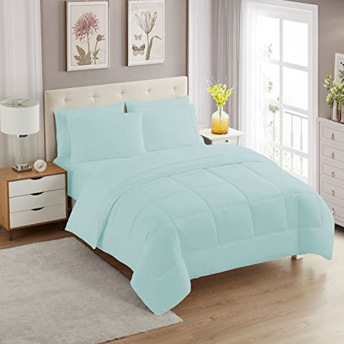Sweet Home Collection 7-teiliges Bettdecken-Set, einfarbig, für alle Jahreszeiten, weiche Daunen-Alternative und luxuriöse Mikrofaser-Bettlaken, Aqua, Doppelbett