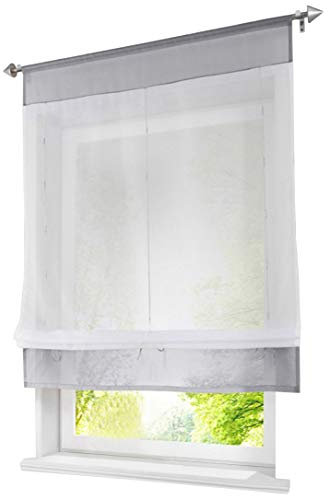 BAILEY JO 1er-Pack Raffrollo mit Tunnelzug Schön Gardinen Voile Transparent Vorhang (BxH 100x140cm, grau)