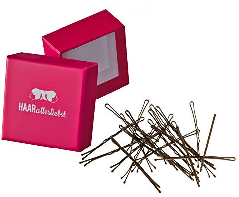 HAARallerliebst 24 Haarnadeln MORE GRIP - 6 cm Bobby Pins braun - mehr Halt durch kein Verrutschen– Haarklemmen Damen & Hair Pins in pinker Box - Perfekte Haarnadel für Styling & Halt